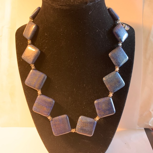 Handmade lapis and Swarovski Crystals jewelry set - Picture 2 of 4